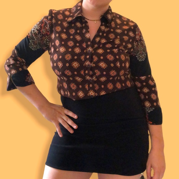 Vintage 70s groovy brown long sleeve button up - Picture 1 of 10